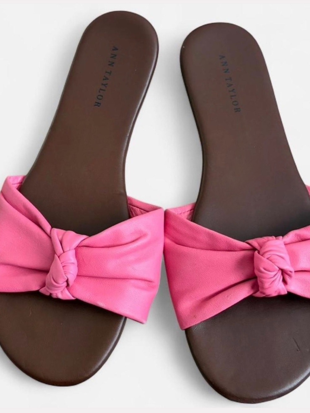 Ann Taylor Pink Knot Slide Sandals with Brown Footbed